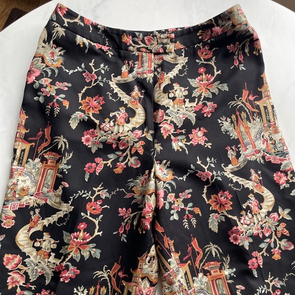 90s Vintage Talbots Printed Silk Blend High Waist Straight Leg Trousers Size 6 - Picture 5 of 6